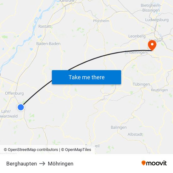 Berghaupten to Möhringen map