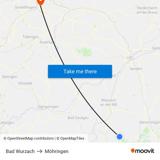 Bad Wurzach to Möhringen map