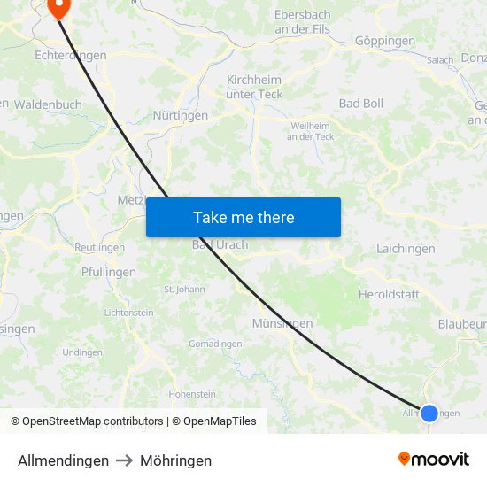 Allmendingen to Möhringen map