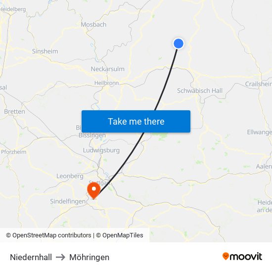 Niedernhall to Möhringen map