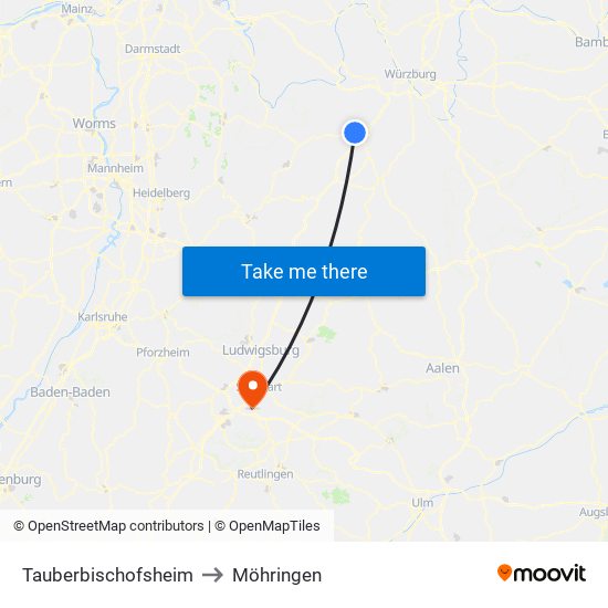 Tauberbischofsheim to Möhringen map