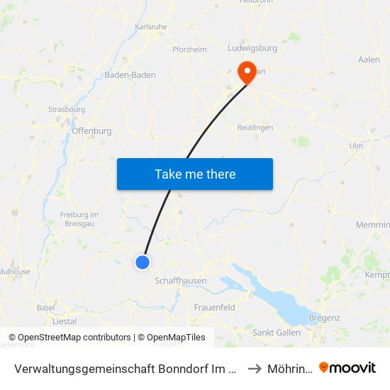 Verwaltungsgemeinschaft Bonndorf Im Schwarzwald to Möhringen map