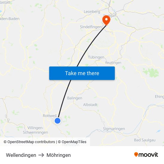 Wellendingen to Möhringen map