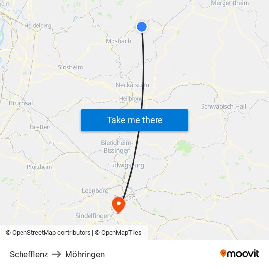 Schefflenz to Möhringen map