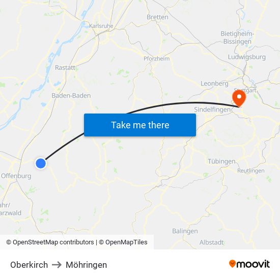 Oberkirch to Möhringen map