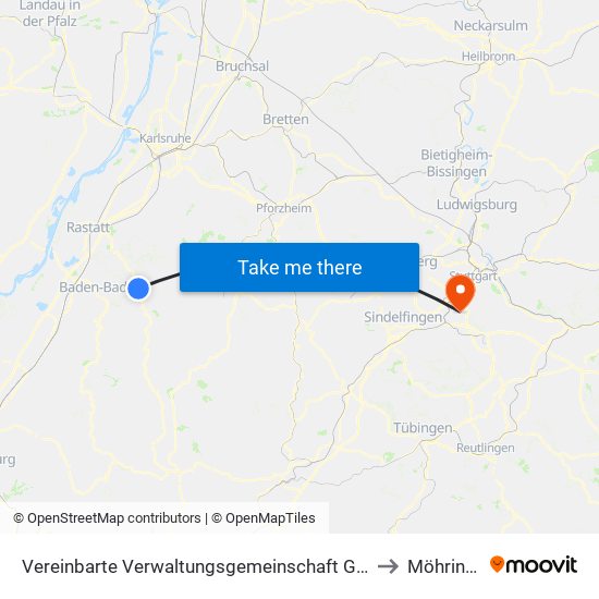 Vereinbarte Verwaltungsgemeinschaft Gernsbach to Möhringen map