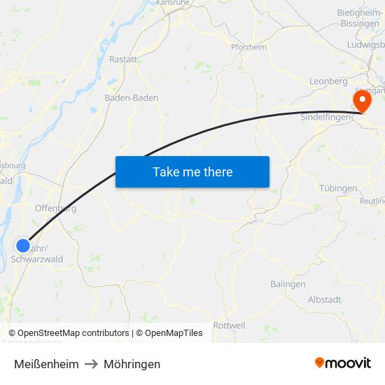 Meißenheim to Möhringen map