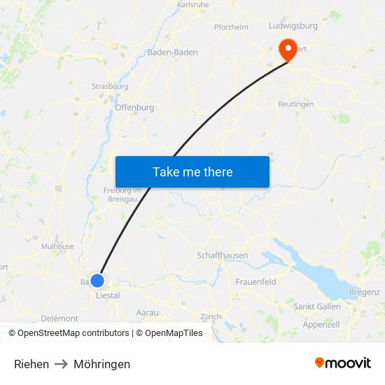 Riehen to Möhringen map