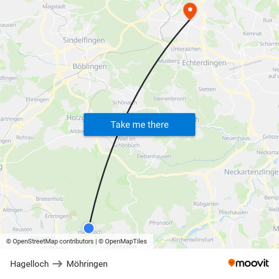 Hagelloch to Möhringen map
