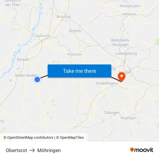 Obertsrot to Möhringen map