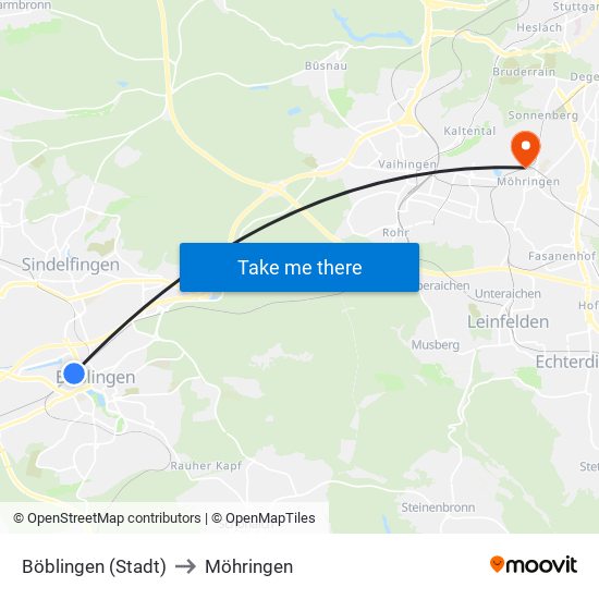 Böblingen (Stadt) to Möhringen map