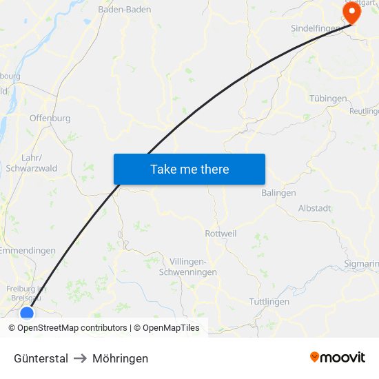 Günterstal to Möhringen map