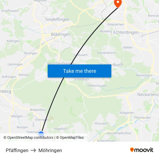 Pfäffingen to Möhringen map