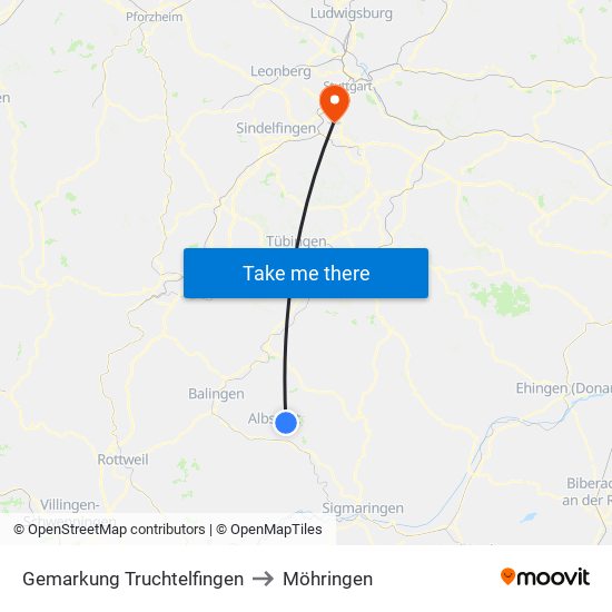 Gemarkung Truchtelfingen to Möhringen map