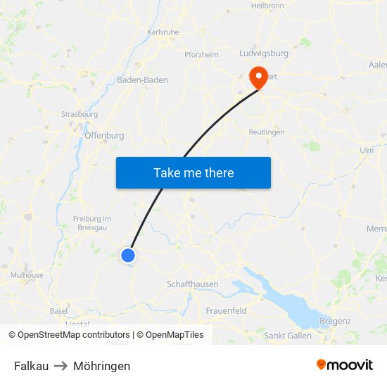 Falkau to Möhringen map