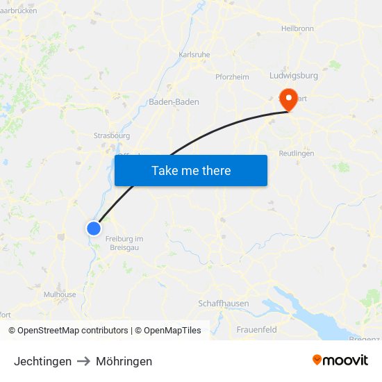 Jechtingen to Möhringen map