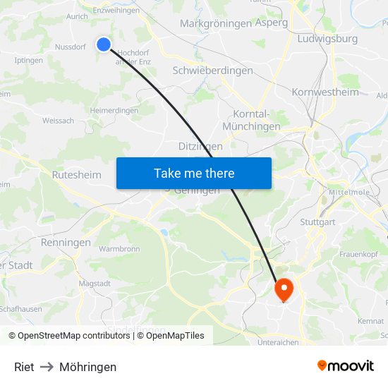 Riet to Möhringen map