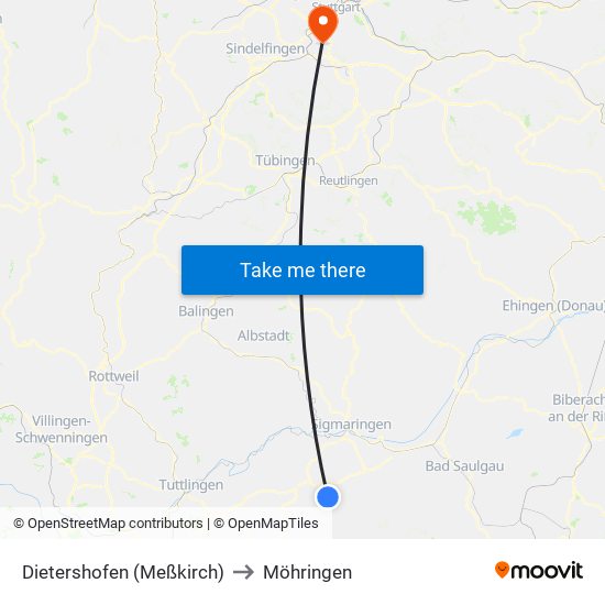 Dietershofen (Meßkirch) to Möhringen map