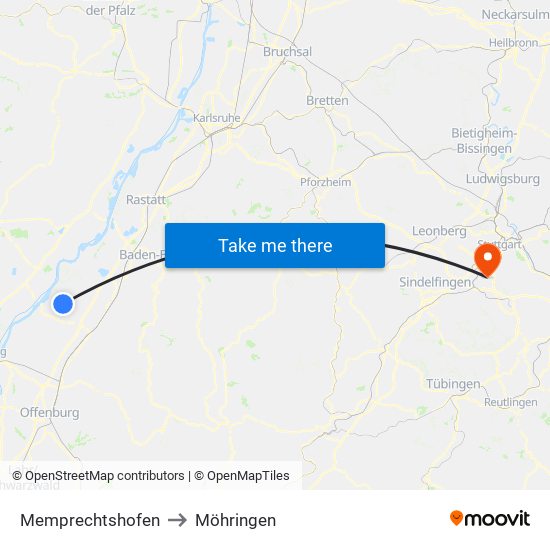 Memprechtshofen to Möhringen map