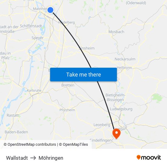 Wallstadt to Möhringen map