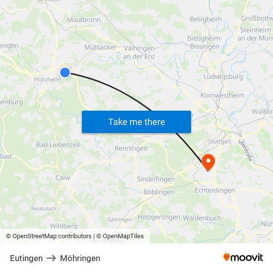 Eutingen to Möhringen map