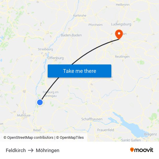 Feldkirch to Möhringen map