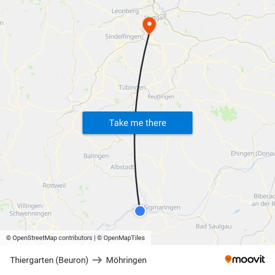 Thiergarten (Beuron) to Möhringen map