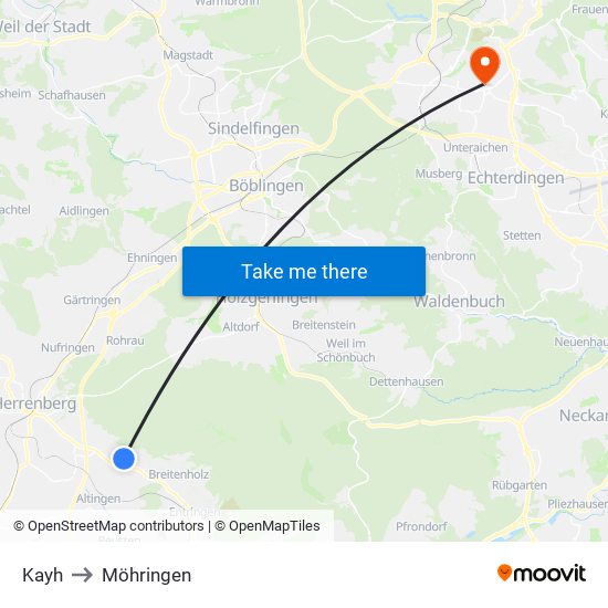 Kayh to Möhringen map