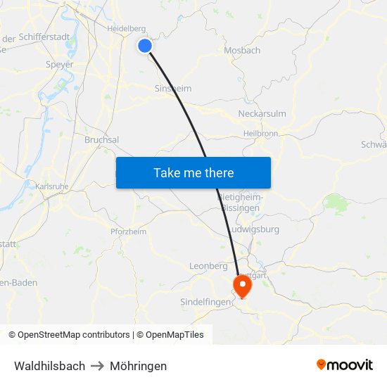 Waldhilsbach to Möhringen map
