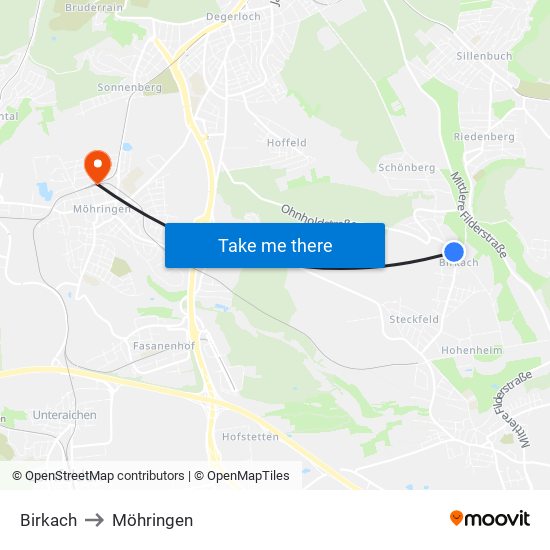 Birkach to Möhringen map