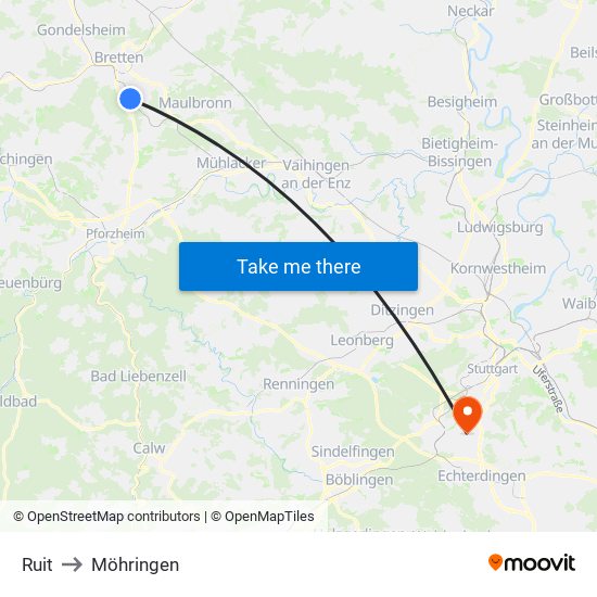 Ruit to Möhringen map