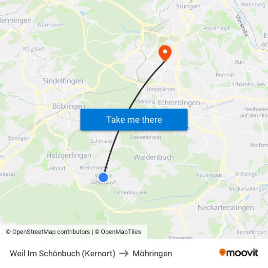 Weil Im Schönbuch (Kernort) to Möhringen map