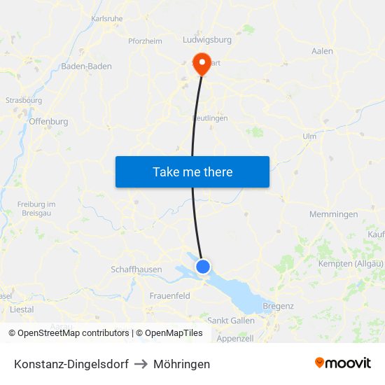 Konstanz-Dingelsdorf to Möhringen map