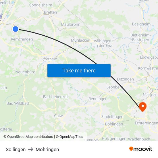 Söllingen to Möhringen map