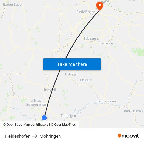 Heidenhofen to Möhringen map