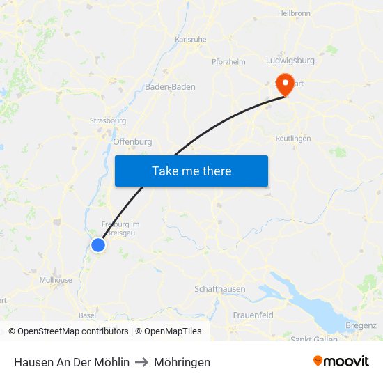 Hausen An Der Möhlin to Möhringen map