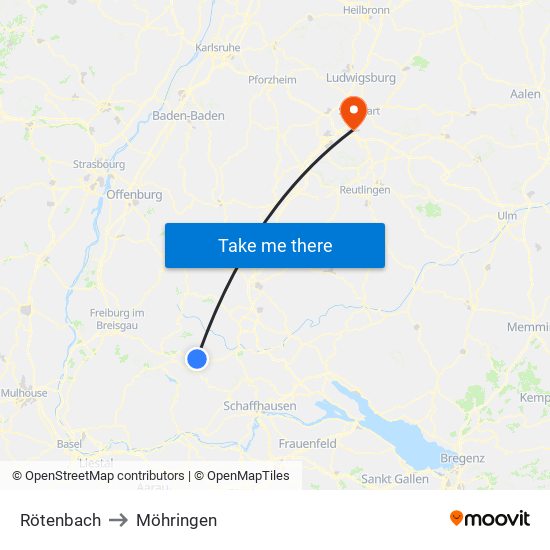 Rötenbach to Möhringen map
