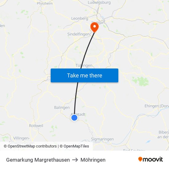 Gemarkung Margrethausen to Möhringen map