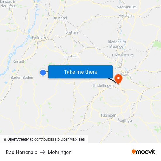 Bad Herrenalb to Möhringen map