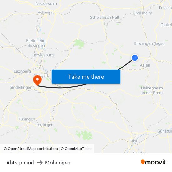Abtsgmünd to Möhringen map