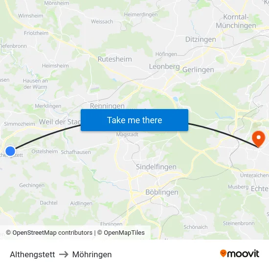 Althengstett to Möhringen map