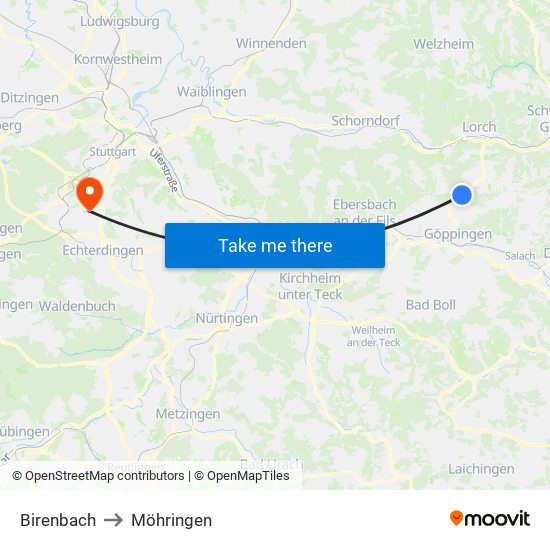 Birenbach to Möhringen map