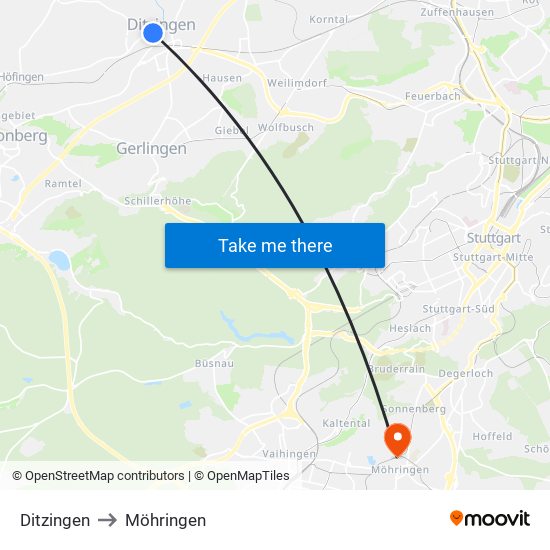 Ditzingen to Möhringen map