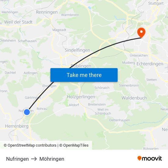 Nufringen to Möhringen map