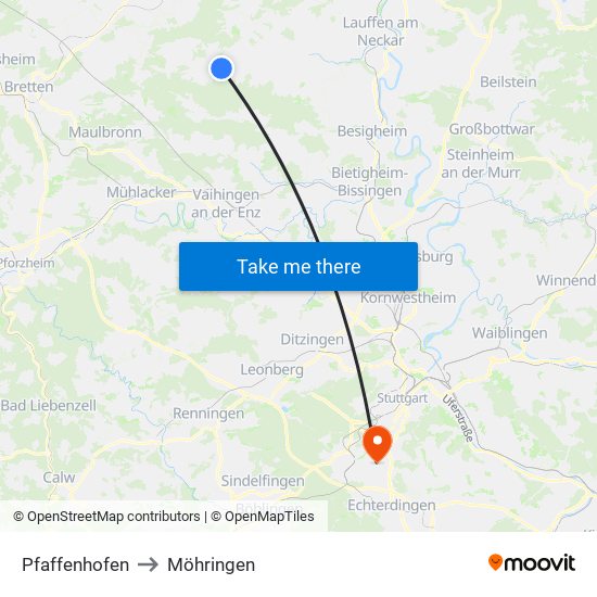Pfaffenhofen to Möhringen map