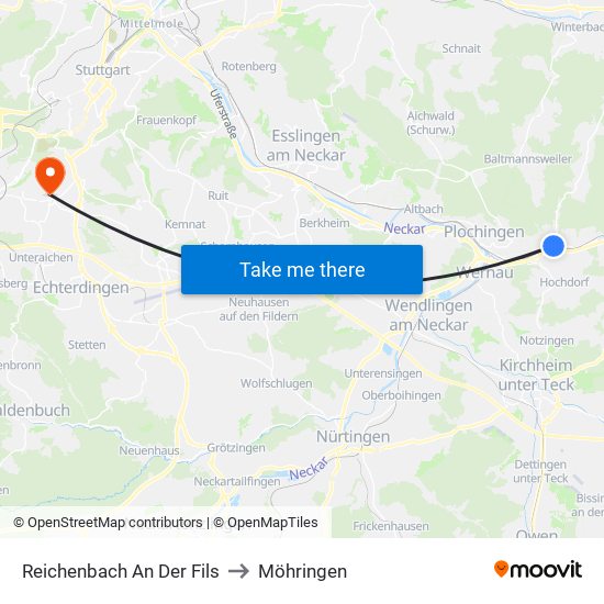 Reichenbach An Der Fils to Möhringen map