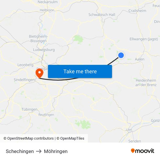 Schechingen to Möhringen map