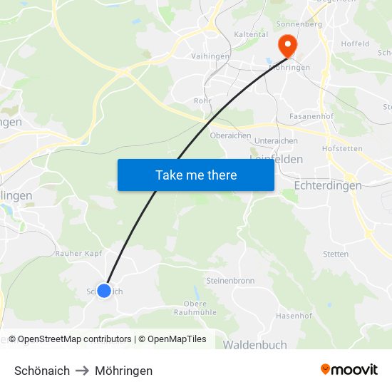 Schönaich to Möhringen map