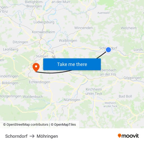 Schorndorf to Möhringen map