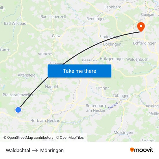 Waldachtal to Möhringen map